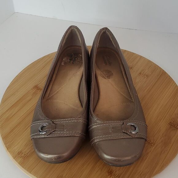 Clarks Collection Ballet Flats Brown Bronze Comfort Shoes Size 9W - Picture 1 of 11